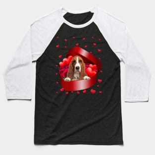 Basset Hound Dog In Sweet Heart Box Happy Valentine's Day Baseball T-Shirt